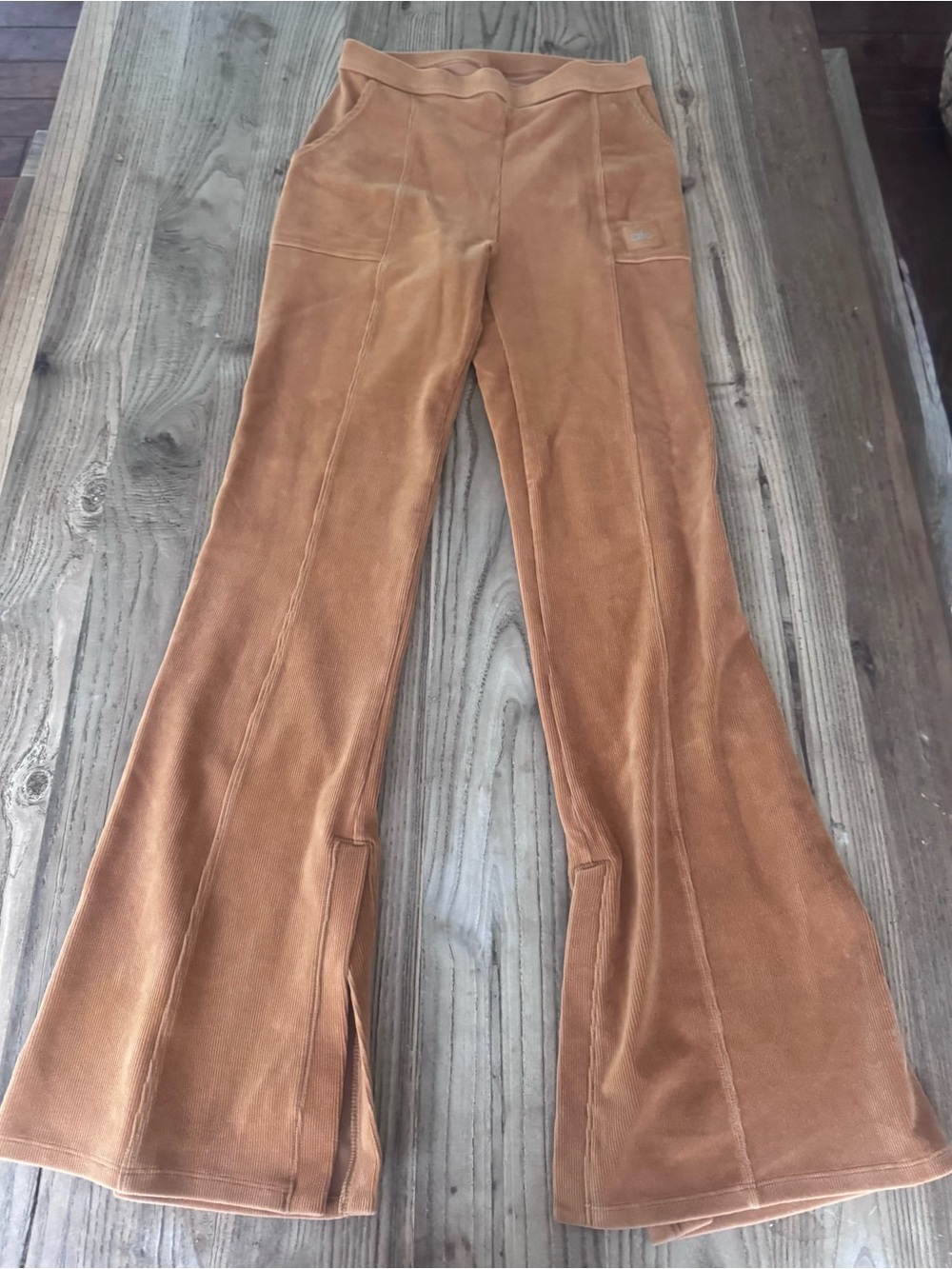 ALO Yoga Women's Camel Velvet Flare Pants
